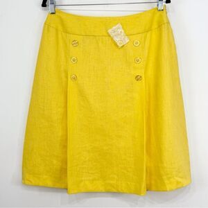 J.G. Hook Sunny Yellow 100% Linen Sailor Button Lined A Line Skirt